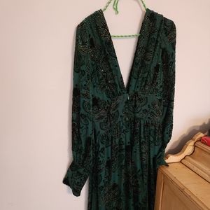 Trashy Diva Bianca Knee Length Dress in Deep Green Baroque Velvet